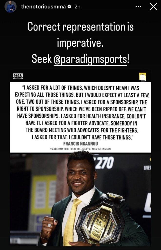 Conor McGregor supporta Francis Ngannou - Kombatnet News